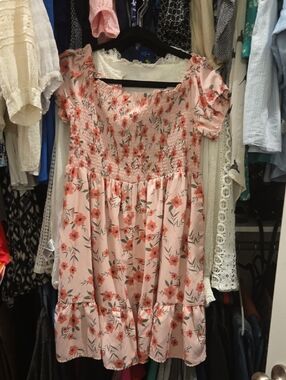 Pink Floral Smocked Babydoll Dress